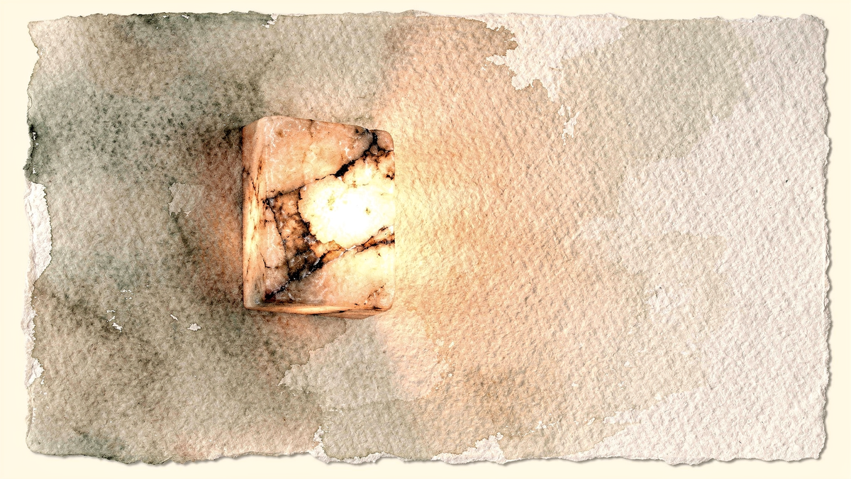Watercolour illustration of a single alabaster wall light