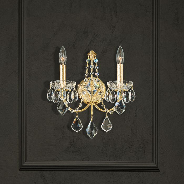 Schonbek Century 2 Light Wall Light Heritage Crystal in Gold