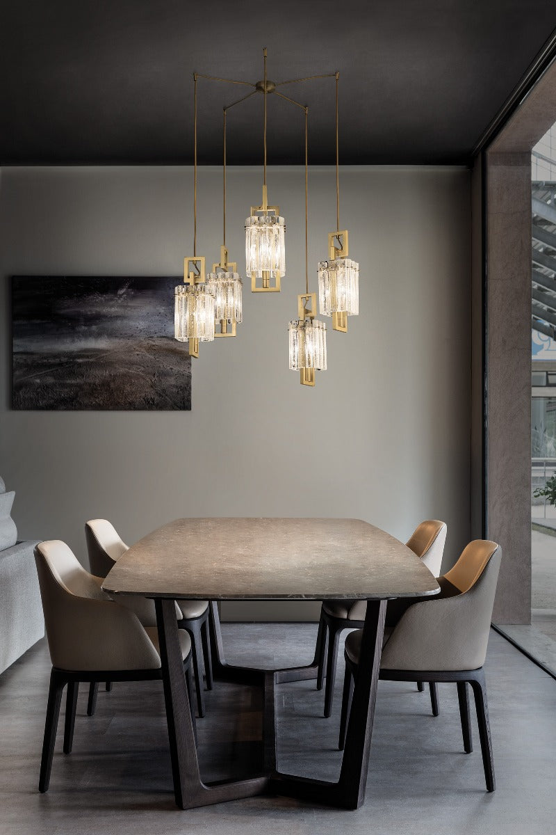 Masiero Crek Ceiling Multi-Arm Pendant 5 x E14 Brushed Brass CREK-S5-G18