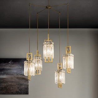 Masiero Crek Ceiling Multi-Arm Pendant 5 x E14 Brushed Brass CREK-S5-G18