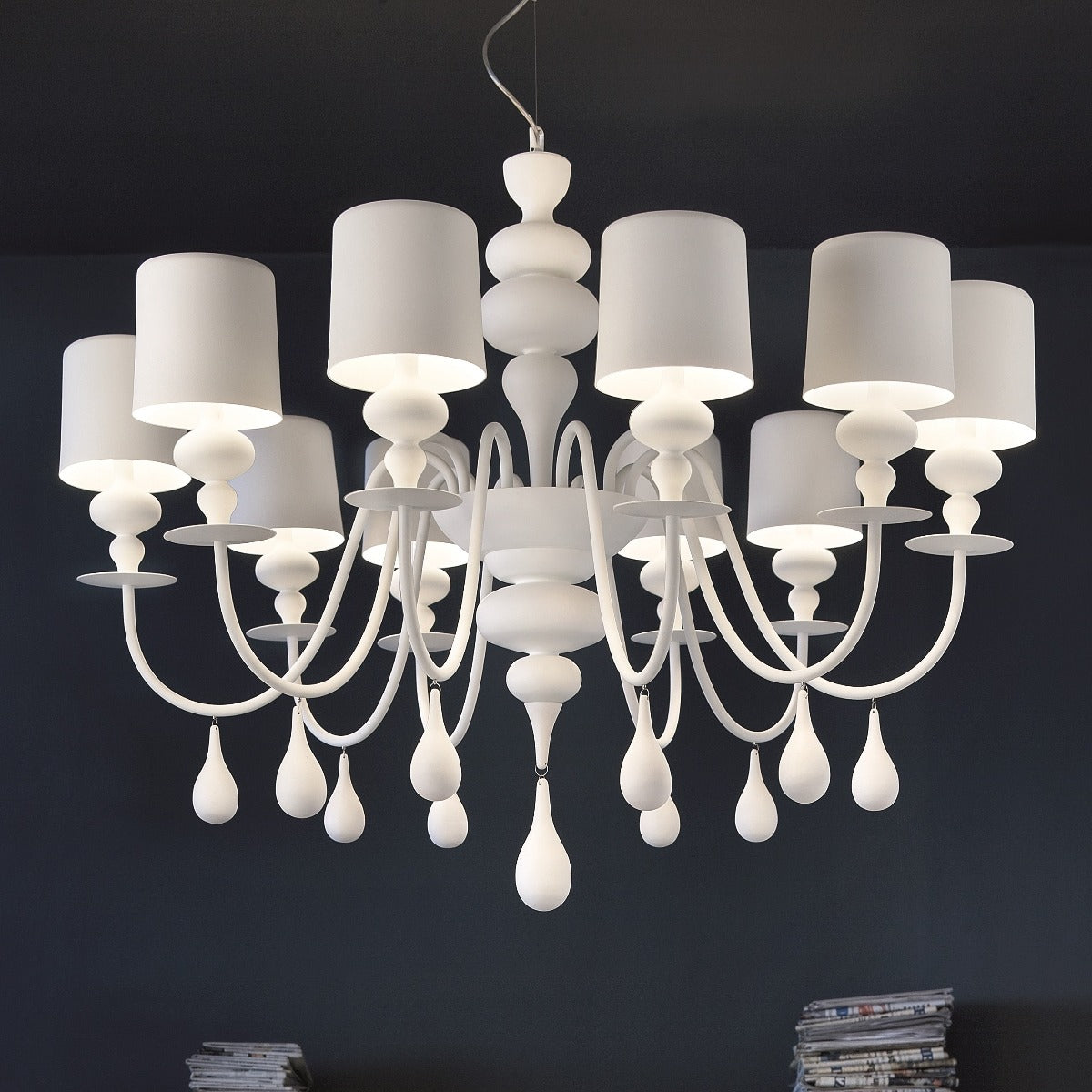 Masiero Eva Ceiling Large 110cm Pendant 10 x E14 Matt White EVA-S10-V95