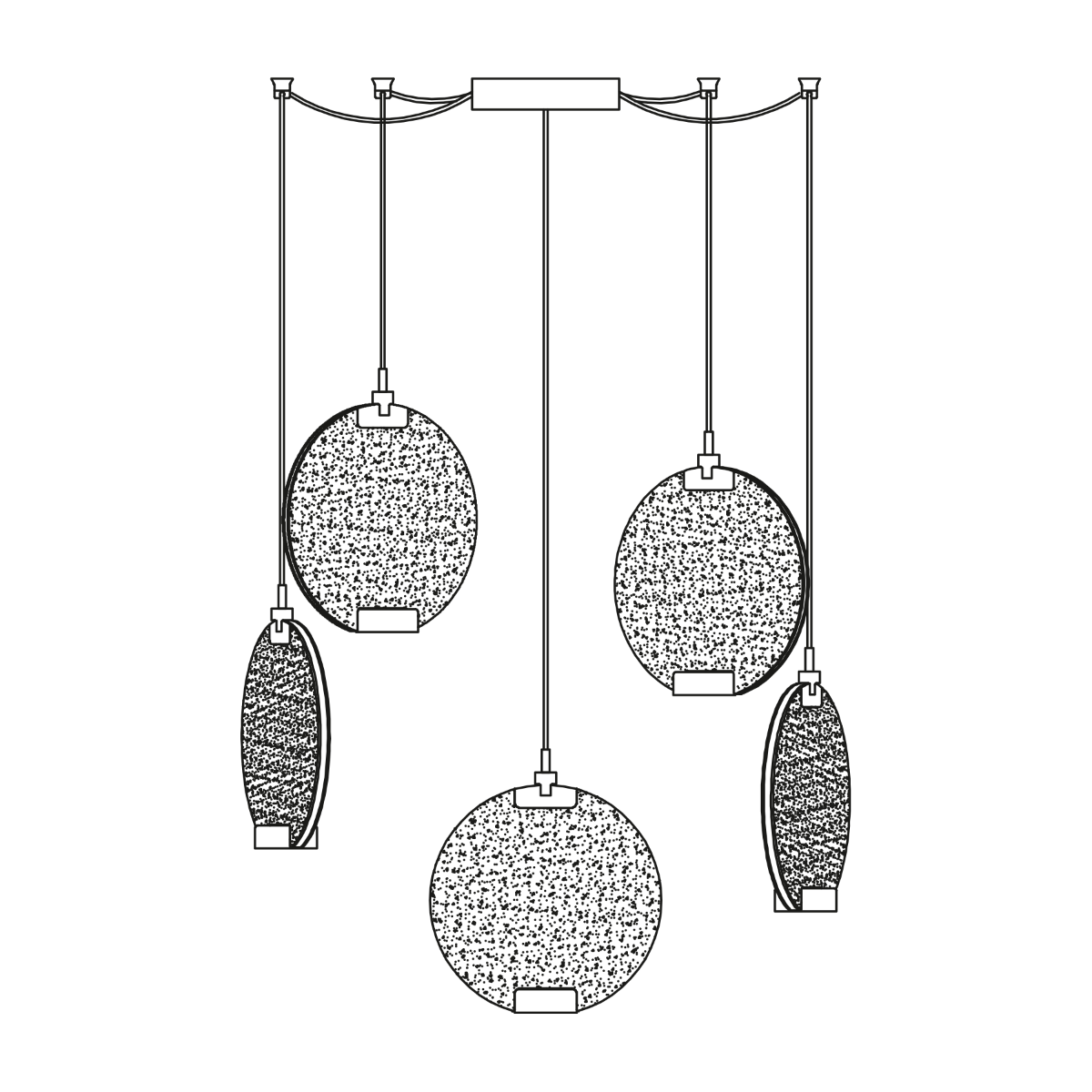 Masiero Horo 5 Light LED Hanging Glass Ceiling Pendant HORO-S5-SA