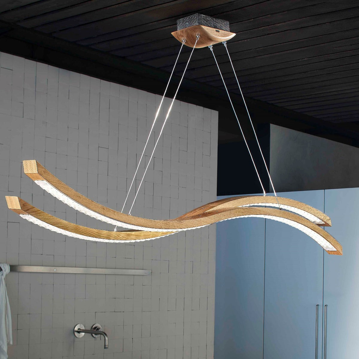Masiero Libe Ceiling Large 160cm LED Bar Pendant Light Wood LIBE-S160-W01