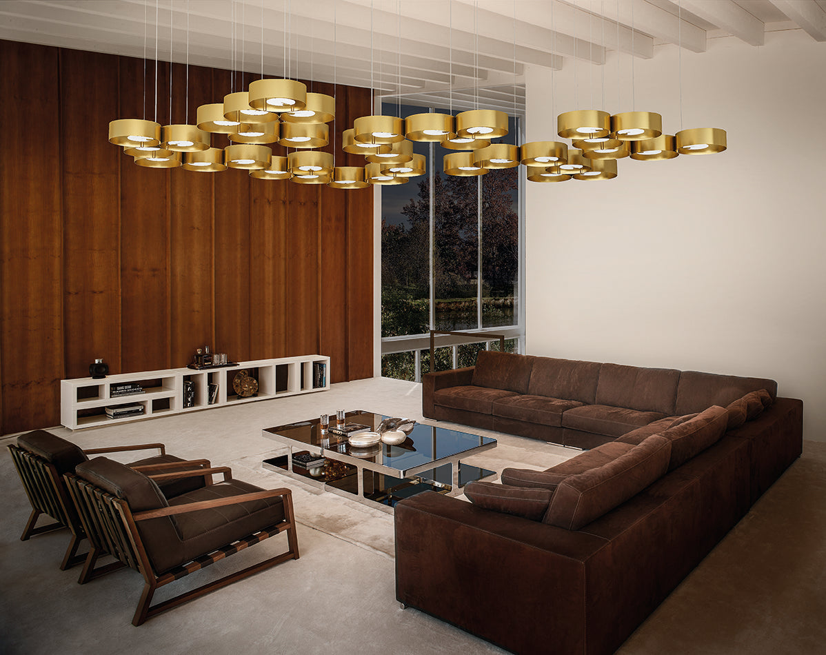 Masiero Sound Ceiling Large 120cm Multi Pendant 6 x G9 Brushed Gold SOUND-OR6