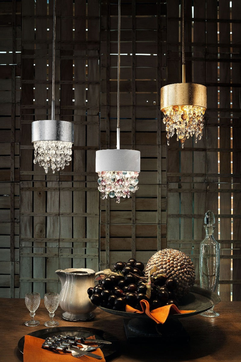 Masiero Ola Ceiling Small 15cm Pendant Silver Leaf Clear Colours OLA-S2-15-F02