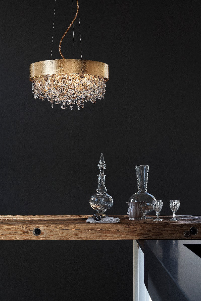 Masiero Ola Ceiling Small 40cm Pendant 6 x E14 Gold Leaf Amber Colours OLA-S6-40-F01