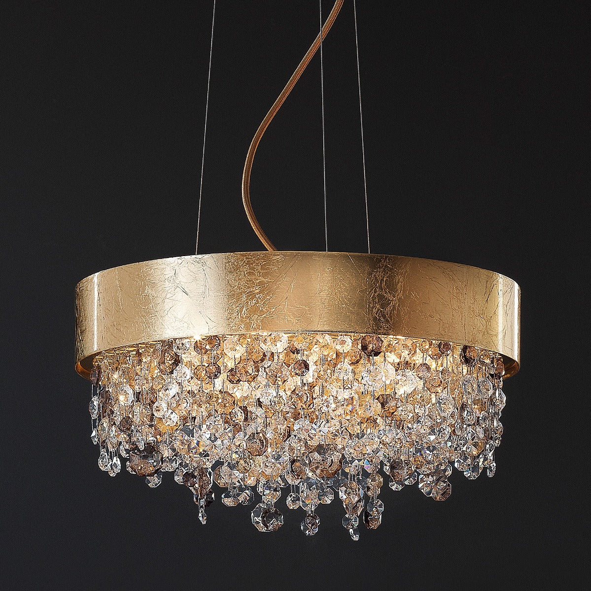 Masiero Ola Ceiling Small 40cm Pendant 6 x E14 Gold Leaf Amber Colours OLA-S6-40-F01