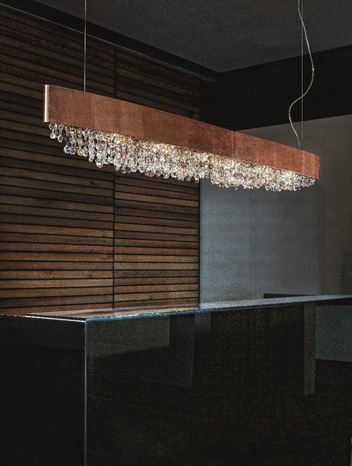 Masiero Ola Ceiling Large 160cm Island Pendant 6 x E14 Copper Leaf Copper Colours OLA-S6-OV-160-F03