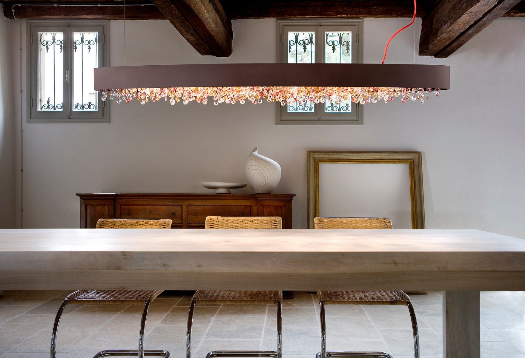 Masiero Ola Ceiling Large 160cm Island Pendant 6 x E14 Matt Bronze Warm Colours OLA-S6-OV-160-V83