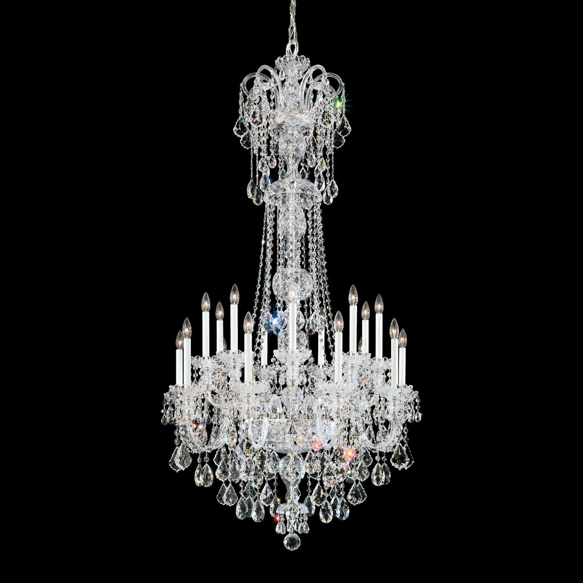 Schonbek Olde World 23 Light Chandelier in Polished Silver with Clear Heritage Handcut Crystal