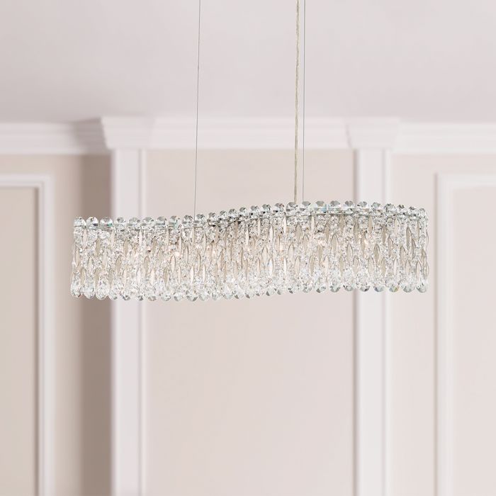 Schonbek Sarella 7 Light Bar Pendant Light with Heritage Crystal in Antique Silver