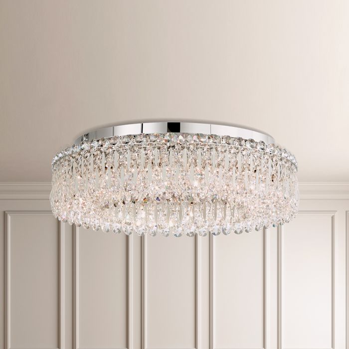 Schonbek Sarella 12 Light Flush Ceiling Light with Heritage Crystal in White