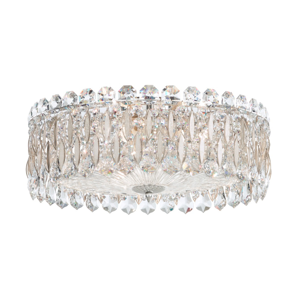 Schonbek Sarella 3 Light Flush Ceiling Light with Heritage Crystal in Antique Silver