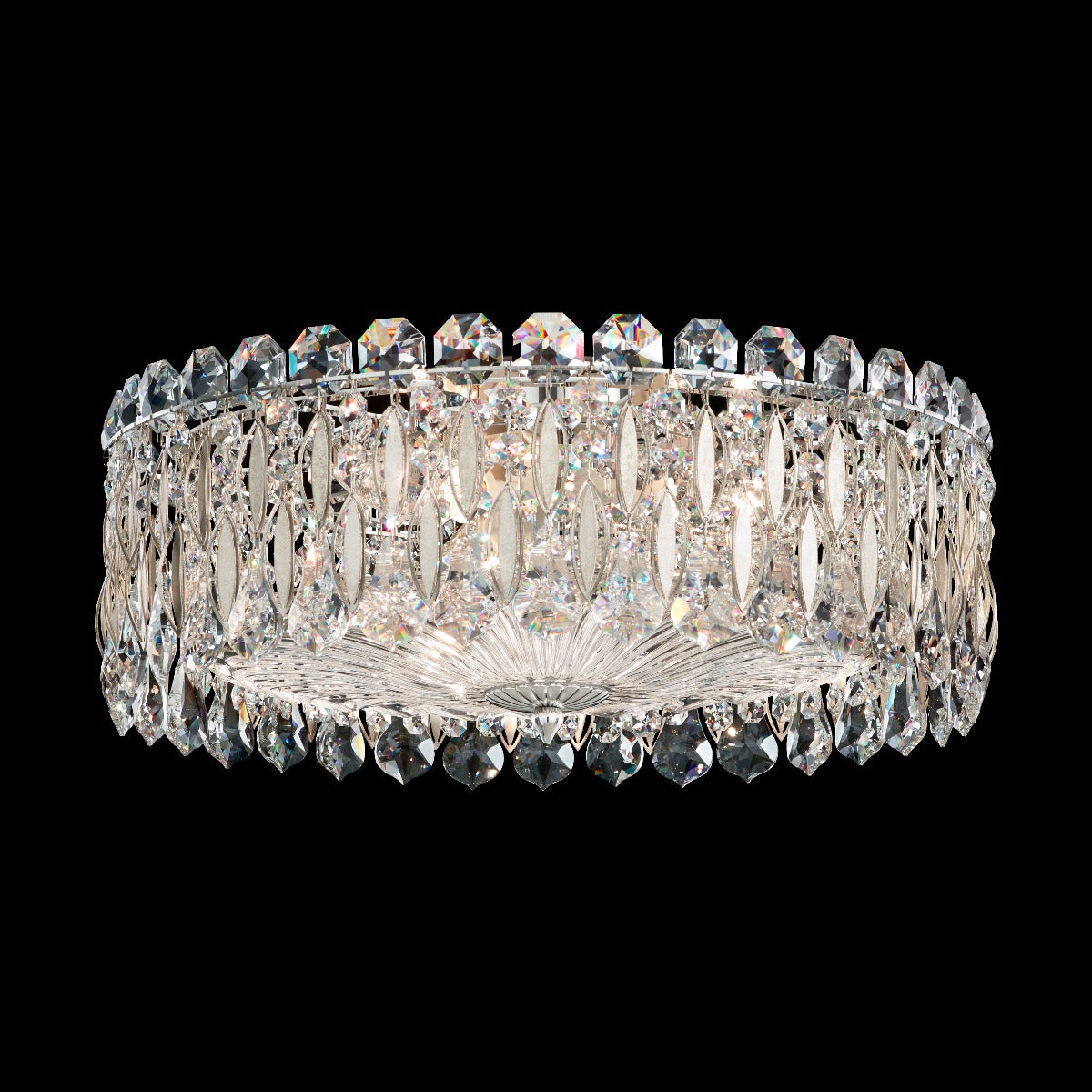 Schonbek Sarella 3 Light Flush Ceiling Light with Heritage Crystal in Antique Silver