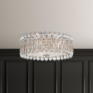 Schonbek Sarella 3 Light Flush Ceiling Light with Heritage Crystal in Antique Silver