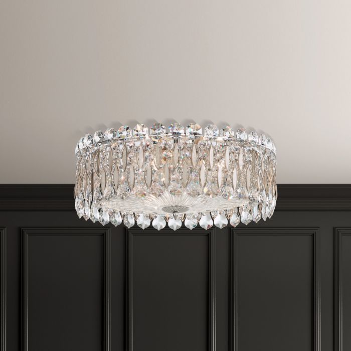 Schonbek Sarella 3 Light Flush Ceiling Light with Heritage Crystal in Antique Silver