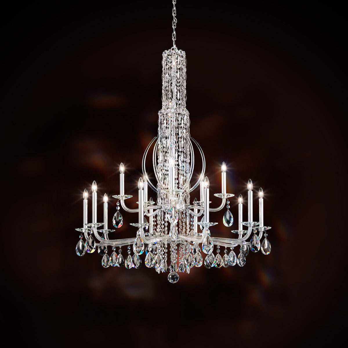 Schonbek Sarella 17 Light Chandelier with Heritage Crystal in Antique Silver