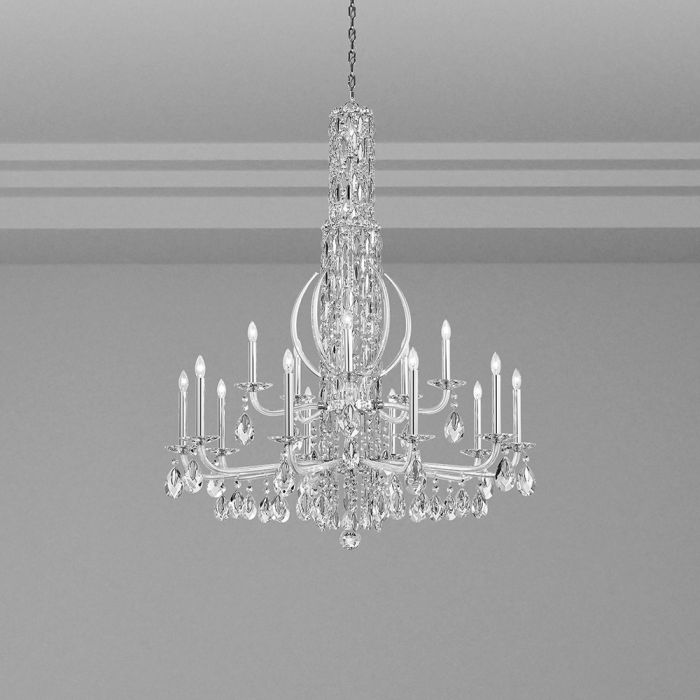 Schonbek Sarella 17 Light Chandelier with Heritage Crystal in Antique Silver