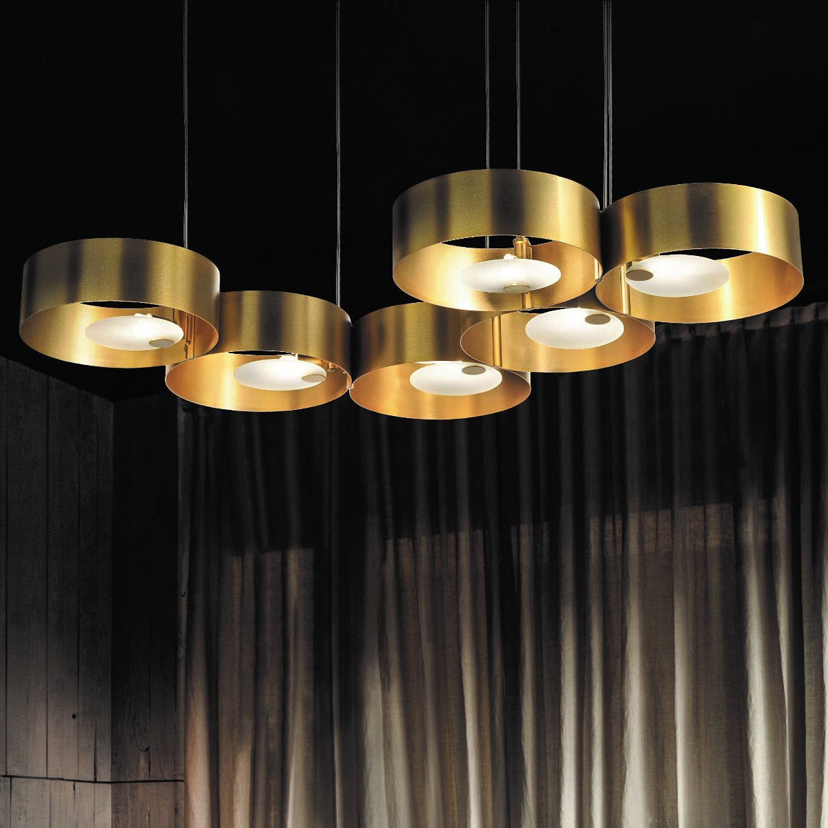 Masiero Sound Ceiling Large 120cm Multi Pendant 6 x G9 Brushed Gold SOUND-OR6