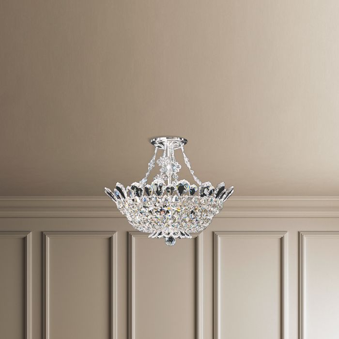 Schonbek Trilliane 8 Light Semi-Flush Mount in Polished Stainless Steel with Clear Radiance Crystal